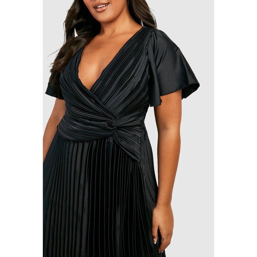 Boohoo Plus Pleated Twist Angel Sleeve Midi Dress Size 22 - Picture 3 of 9